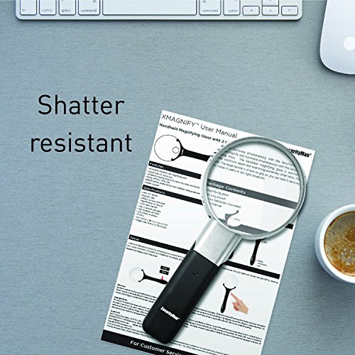 Securityman Hand Held Magnifying Glass with Light and Stand (2 Bright LEDs) 3X 5X Illuminated Magnifier Lens for Seniors, Reading, Macular Degeneration, Maps, Jewelry, Repair, Hobbies & Stamps, etc. - Thumbnail 2