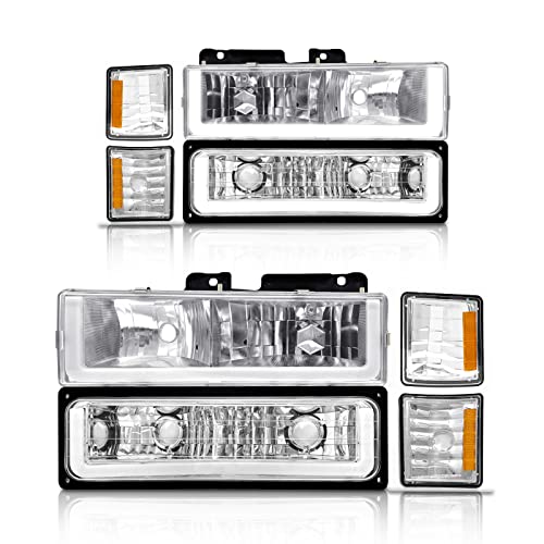 AS LED Headlights Assembly For 1994 1995 1996 1997 1998 Chevy Silverado /Tahoe/Suburban/C10/C/K 1500/2500/3500 W/Corner Bumper Lights Chrome Housing 8PCs Pack (Not Compatible On GMC Models) In Kenya - Foto 7