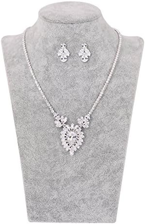 Reliablee Maple Leaf Shape Rhinestone Necklace Earring Set Elegant Crystal Jewelry For Women (Silver)