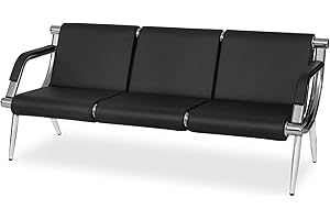 Kinfant Waiting Room Chair- Office Reception Furniture with Armrest and PU Leather Cushion, Office Guest Chair for Waiting Room Airport Hospital Bank Lobby, Black (3 Seats)
