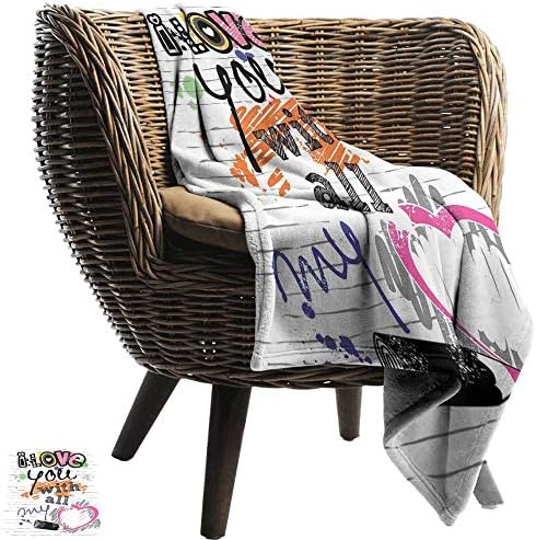 Sillgt Knee Blanket I Love You I Valentines Love You with All My Heart Grunge Sketchy Notebook Style Couples Portable Car Travel Cover Blanket 91" W x 60" L Multicolor