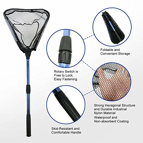 MelkTemn Collapsible Fishing Net, Fish Net Foldable Telescopic Pole Handle(16.5-38.6in) Durable Nylon Mesh Safe Fish Catching Landing nets for Fishing (Hoop is 15.7 x 15.1 x 9.1 in Depth)