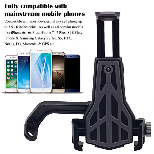 Bike Mount Phone Holder Adjustable Motorcycle Rear View Mirror Cell Phone Cradle Holder for Bicycle MTB Bike Fits iPhone 6, iPhone 7, iPhone 8, Samsung Galaxy S7, S6 & GPS, Black/Grey