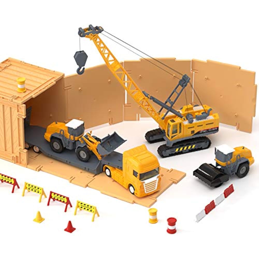 IPlay, ILearn Construction Site Vehicles Toy Set, Kids Engineering