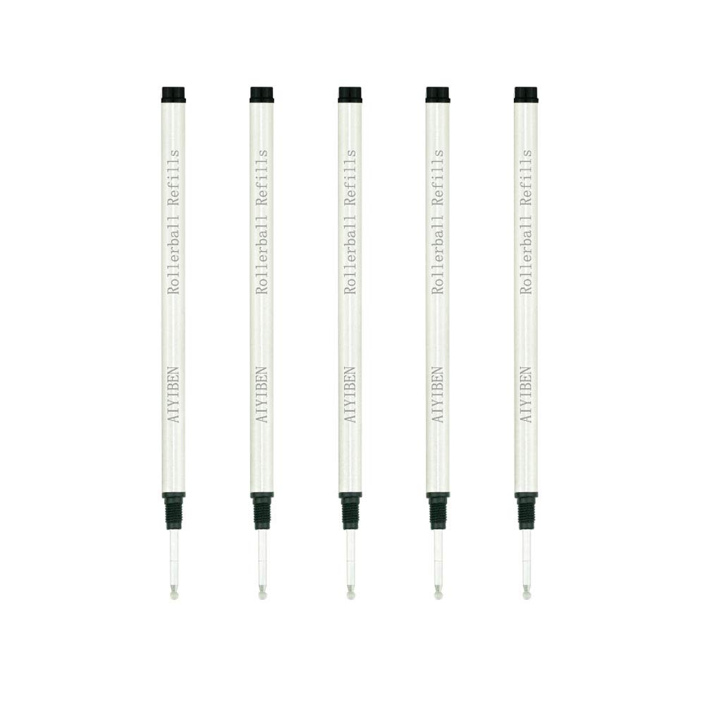 Rollerball Pen Refills - Smooth Writing German Ink and Fine 0.5 mm Threaded Rolling Ball Refills (5 x Black)