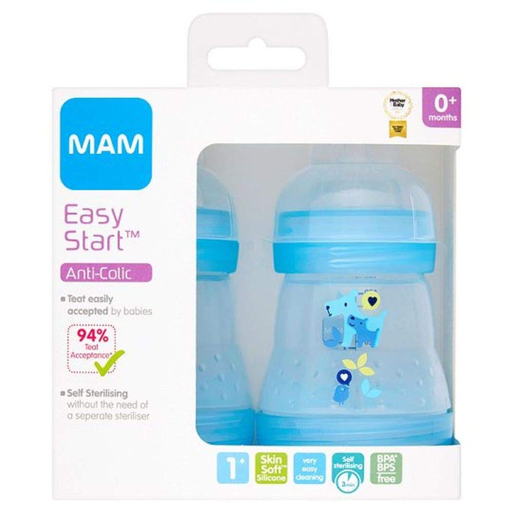 Mam Easy Start Anti-Colic Bottle 0+ Months, 2 x 160ml, Grey (Designs May Vary)