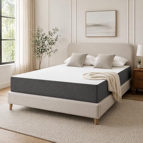 Slufra 10" Queen Size Memory Foam Mattress, Medium Firm Cooling Bed Mattress in a Box, CertiPUR-US Certified Pressure Relief Foam Mattress for Side/Back Sleepers