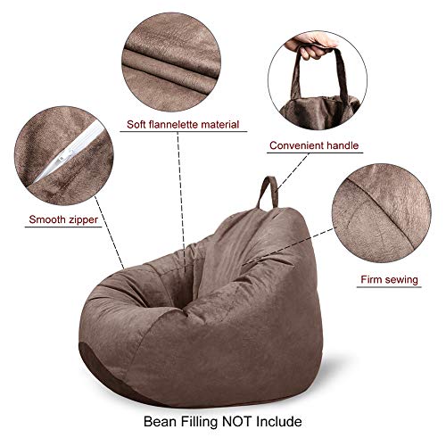 MFTEK Bean Bag Chair Cover Only, Large Washable Memory Foam Furniture Bean Bag Replacement Cover with Wash Bag, Without Bean Filling, 43.3''×43.3''×47.2'' (Chocolate)