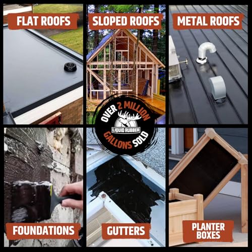 Liquid Rubber Waterproof Sealant – DIY Leak Repair Coating for Flat, Metal & Low Slope Roofs, Foundations, Gutters & More – Flexible Protective Membrane - Black - 5 Gallon