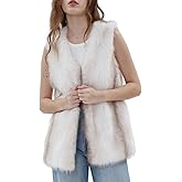 Amazhiyu Women's Faux Fur Sleeveless V-Neck Cardigan Coat Long Fur Winter Outwear