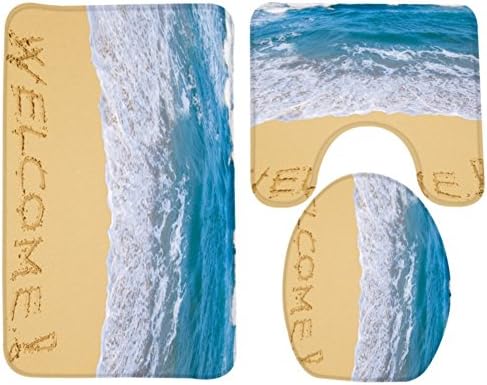 YGUII New Bath Mat,Beach,Shells On The Wood Bathroom Carpet Rug,Non-Slip 3 Piece Bathroom Mat Set (39)