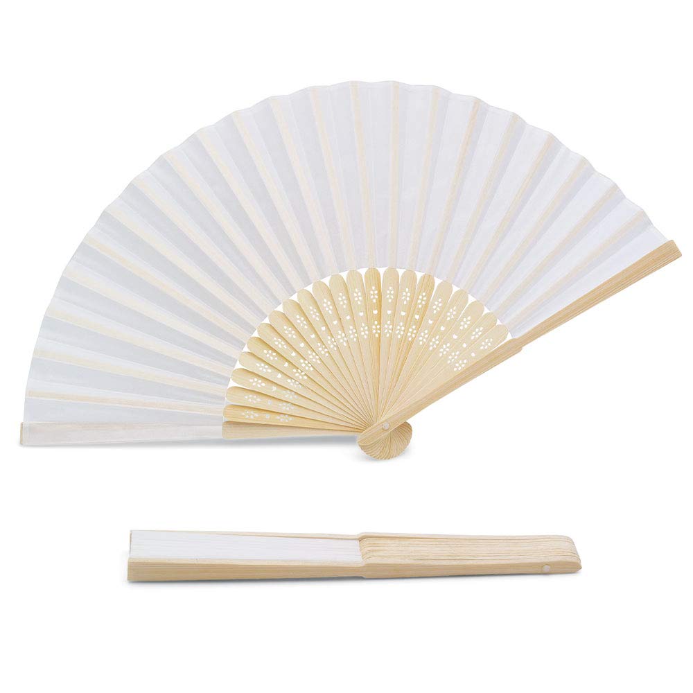 50 x Quality White Fans made from Fabric and Bamboo – for Weddings, Baptisms, Parties and Outdoor Events (White, 50 Fans) — image 1