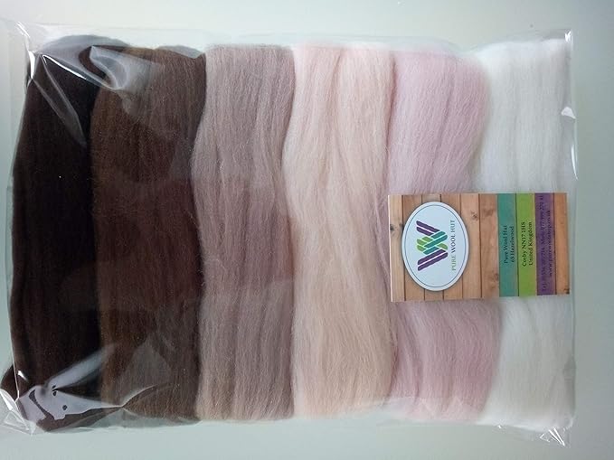 Assorted Colours* 100% merino roving wool for wet and dry felting, packs of 60 grams (Tiramisu 60g) — image 1