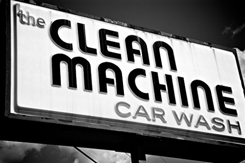 Retro Car Wash Sign, Black and White Photography, Laundry Room Wall Decor
