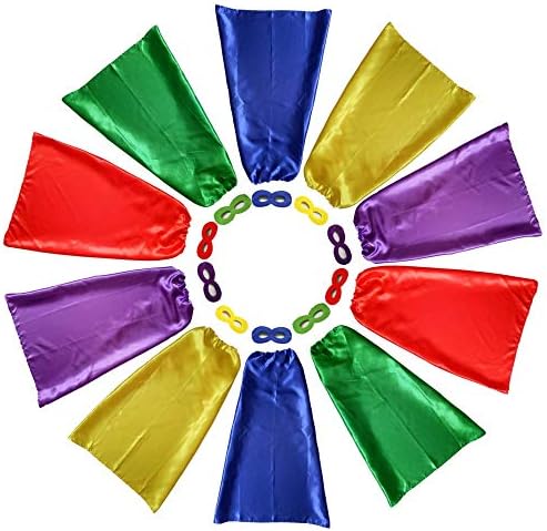 Children Superhero Dress Up Party Capes with Soft Masks Pack of 20 pcs (10 Sets 5 Colors)
