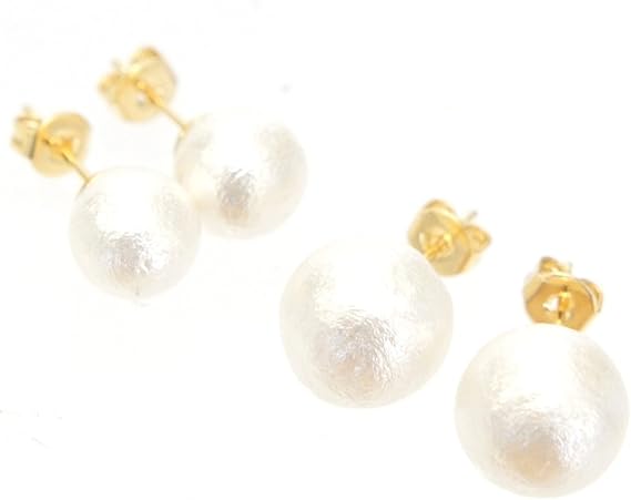 Amazon レディースピアス シンプルコットンパールピアス 8mm 10mm ホワイト スタッド 10 ミリメートル ピアス 通販