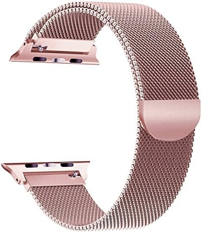 MUEN Compatible for Apple Watch Strap Milanese Loop Magnetic Lock Replacement Band Metal Stainless Steel Mesh Band (38mm, rose)