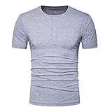 LOCALMODE Summer Men Short Sleeve Vintage Button Down Closure T Shirt,Basic Cotton Tee For Men