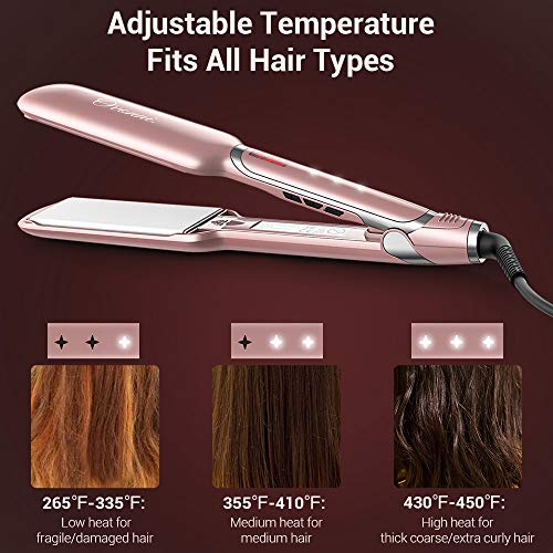 Ovonni Infrared Ionic Hair Straightener, Dual Voltage 2 inch Wide Plate Ceramic Tourmaline Flat Iron, Professional LCD Digital Display Auto Shut Off Straightener Iron for Restoring Damaged Hair (Gold)