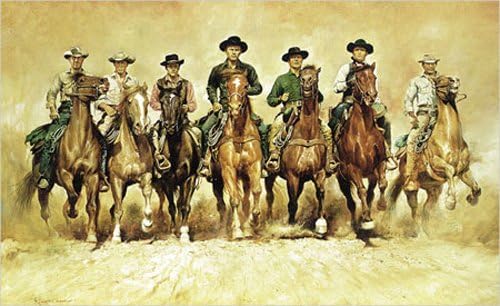 The Magnificent Seven Art Print Casaro Renato with Linen Canvas Painting Glohreiche Seven 100X61 CM
