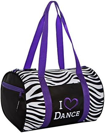 Horizon Dance Zebra Pattern Duffel Bag with Embroidered I Heart Dance Design