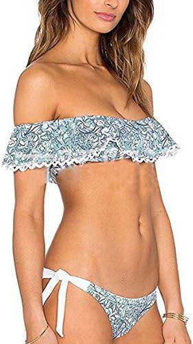 HLJgift Lovely Cute Women Two Pieces Bathing Swim Suit Ruffled Off-shoulder Bikini (Medium)