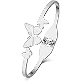 NEWEI Cute Butterfly Bracelet Bangle for Women Stainless Steel 18k Gold Plated Butterfly Charms For Bracelets Couple Butterflies Gifts (Butterfly A Silver)