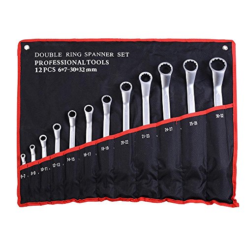 Yescom 12Pcs 24 Sizes Double Box End Ring Wrench Set Metric 6-32mm Spanner Tool with Bag