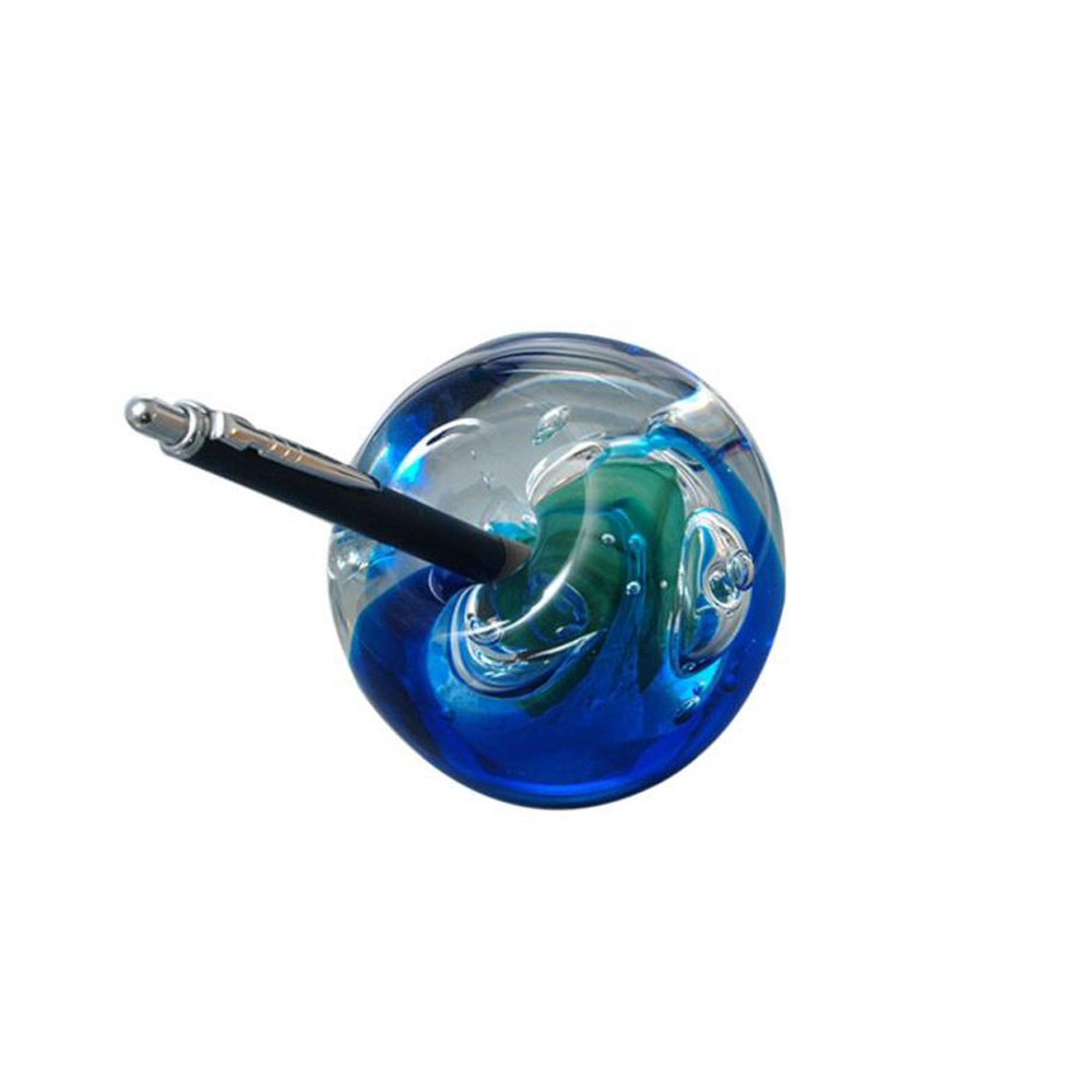 Pfronten Schmuck dream ball – paperweight made of glass, big with penholder – blue with green bubble - handmade