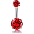 HQLA 14G Belly Button Rings Surgical Stainless Steel Round Cubic Zirconia Navel Barbell Stud Body Piercing