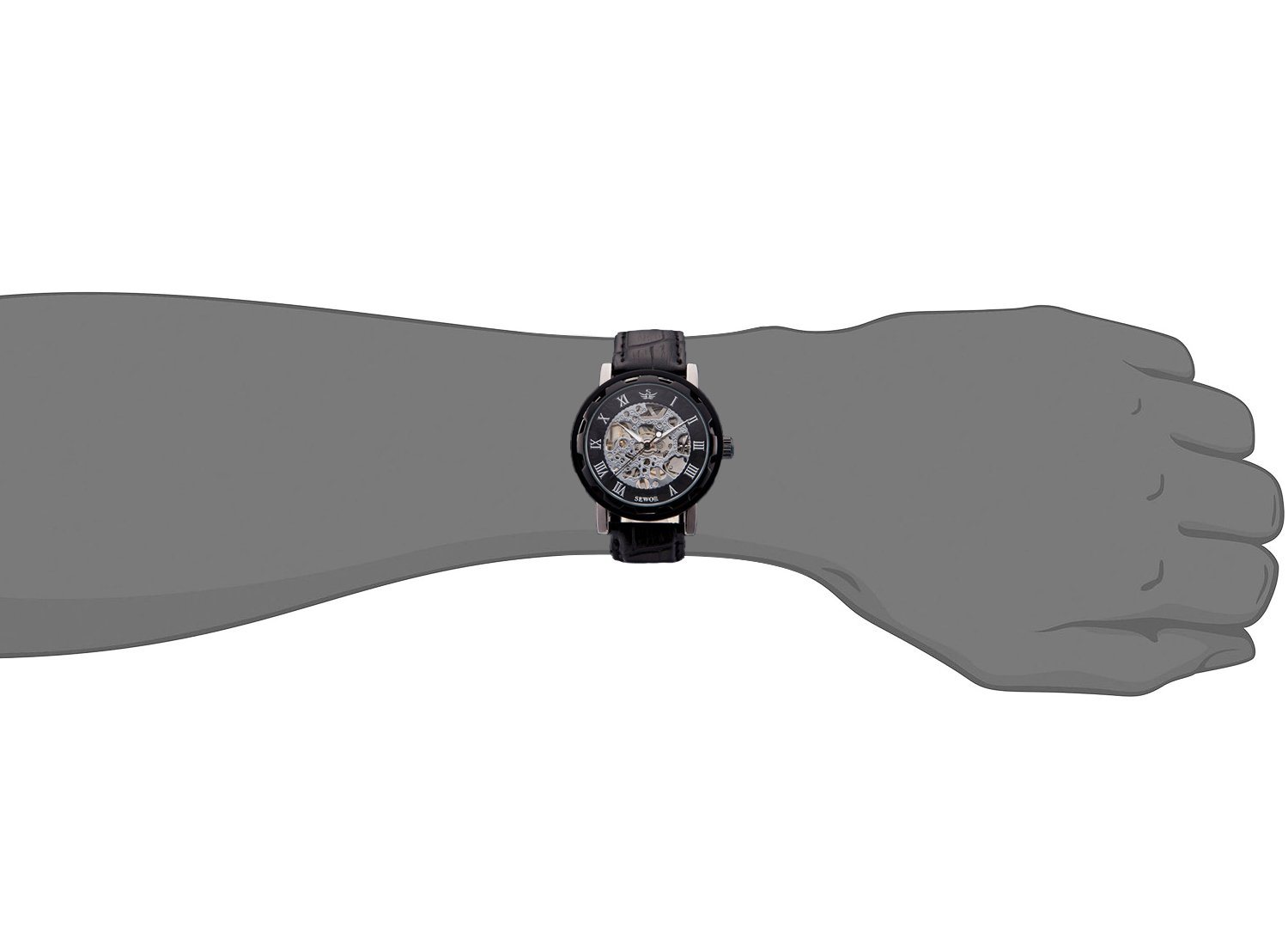 SEWOR Mens Hollow Skeleton Carving Orologio da polso meccanico a mano (Nero)