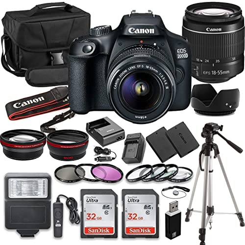 Canon EOS 2000D (Rebel T7) DSLR Camera Bundle with Canon EFS 1855mm f