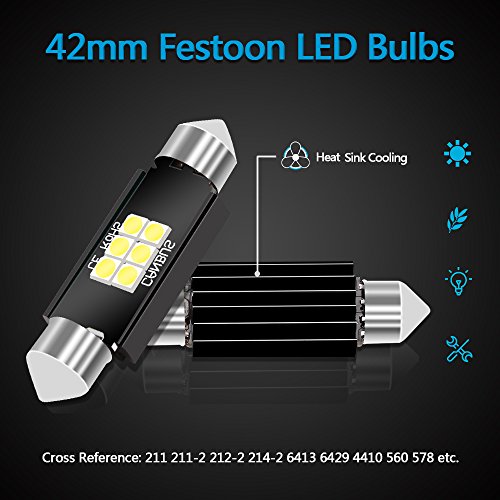 LEDKINGDOMUS 42mm 1.65 Inch 6SMD CANBUS Error Free Festoon LED Interior Map Dome Door Lights Bulbs 211-2 212-2 569 578 6411 (White)