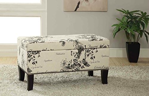 Storage Ottoman Bench Linen Trunk Footsool Seating Chair Black Finish Legs (Beige)