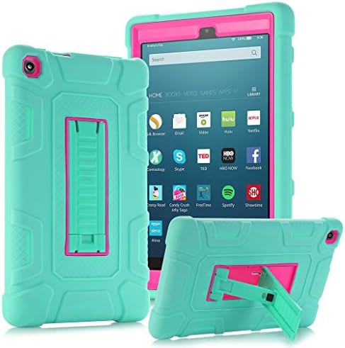 Case for All New Fire HD 8 2016 6th Release,LPro Hybrid Armor Defender Full Body Protective Case Cover with Build in Kickstand for Amazon Fire HD 8 (2016 release Only) (Mint Green and Rose)