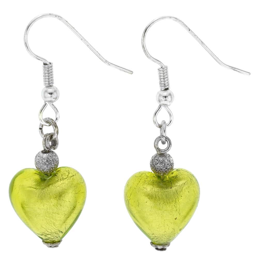Glass Of Venice Murano Glass Heart Earrings - Apple Green