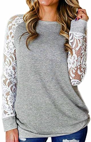 Women Blouses Top,Padaleks Ladies Shirts Lace Floral T-Shirt Splicing O-Neck Pullover Sweatshirts Spring Tunic Tee