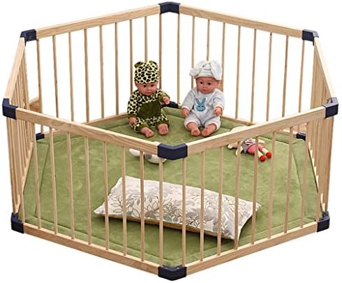 RFJJAL Wooden Baby Playpen And Playmat 6 Panels Child Kids Barrier Expandable Play Pen, Diagonal 150cm