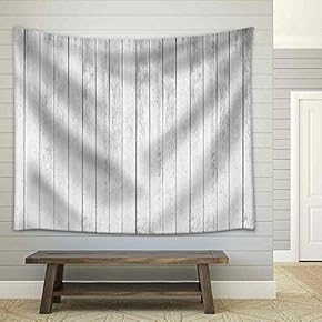White Wood Texture of Rough Fence Boards Background - Fabric Wall Tapestry Home Decor - 51x60 inches