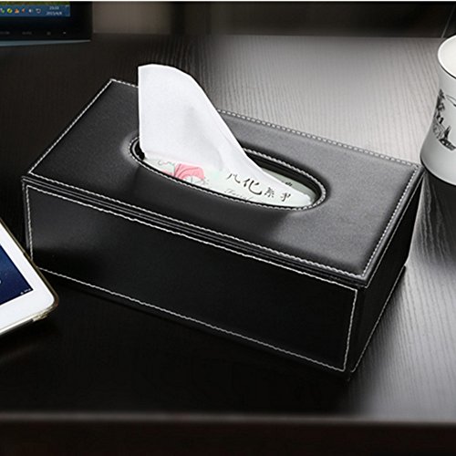 Better-love Luxury PU Leather Rectangular Tissue Box Holder Cover Case Tray Pumping for Home Office Car Automotive (Black)