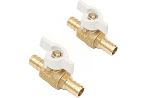 1/2-in Brass Pex Ball Valve, 1/4 Turn Shut Off Valve With White T-handle, Mini Barb Valve for Hot or Cold Water Tubing (2-Pac