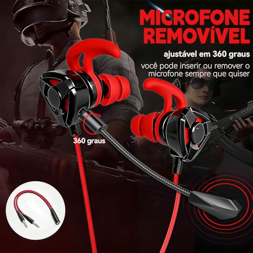 Fones de Ouvido com Fio Microfone Para Jogos, Fone com Fio para jogos, Compatíveis com PC, PS4, PS5, Xbox One, Fones Estéreos com Graves Destacáveis, Cancelamento de Ruído, com Microfone (negro)