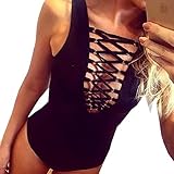 Blooming Jelly Women's Sexy Criss Cross Lace up Short Bodysuit Playsuit