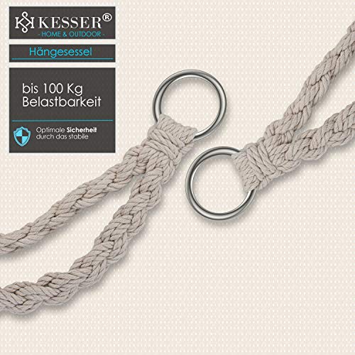 KESSER® Hängesessel 150kg mit 2 Stahlringe Sitzpolster geflochten Fransen Hängestuhl Hängekorb Schaukelkorb Garten Indoor wetterfest, wasserabweisend, Beige – Bild 7