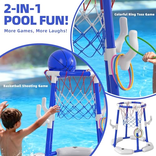 ORCHID M® Pool Basketball Hoop, 2-in-1 Floating Pool Toys Ring Game with 4 Balls and Pump, Outdoor Swimming Pool Basketball Games Water Play Toy Family Party for Kids Adults Age 3-12