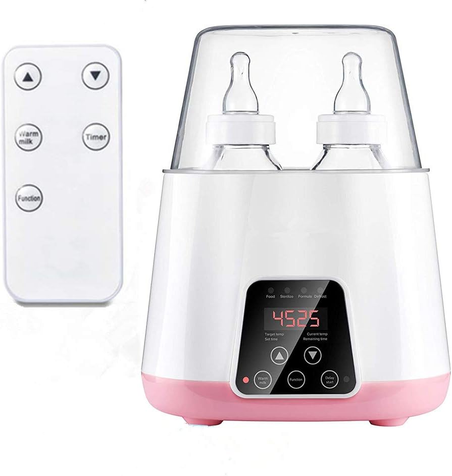 2 in 1 Baby Bottle Warmer Bottle Steam Steriliser, Intelligent 40℃ Constant, LED Display Fast Bottle Warmer Food Heater with Remote Control (Pink)