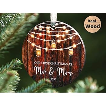 First Christmas Wedding Ornament 2020 First christmas as Mr and Mrs Christmas Married Ornament Barnwood Brown