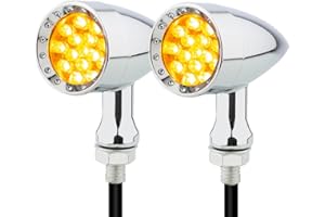 TSUNG Bullet LED Turn Signal Light Motorcycle Front Rear Indicator Small Blinker Universal for Cruiser Chopper Bobber Cafe Racer Street Bike (B-Chrome-Amber)