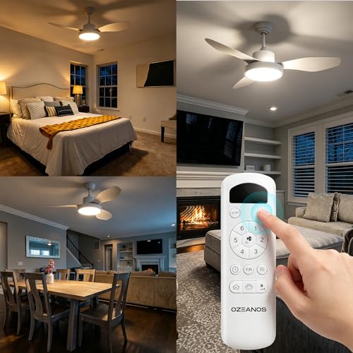 OZEANOS Ceiling Fan with Dimmable LED Light, Silent Ceiling Fan with Remote Control, 6 Speed, DC Motor, 3 Temperatures, Summer/Winter Function for Living Room and Bedroom (120cm)