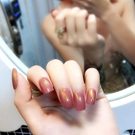 Amazon Co Jp 偽爪ナチュラルフレンチフェイクネイル 24ショートスクエアキャットアイパターン冬のアクセサリーで美しい少女ギフトファッションフェイクネイル3 1 Beauty